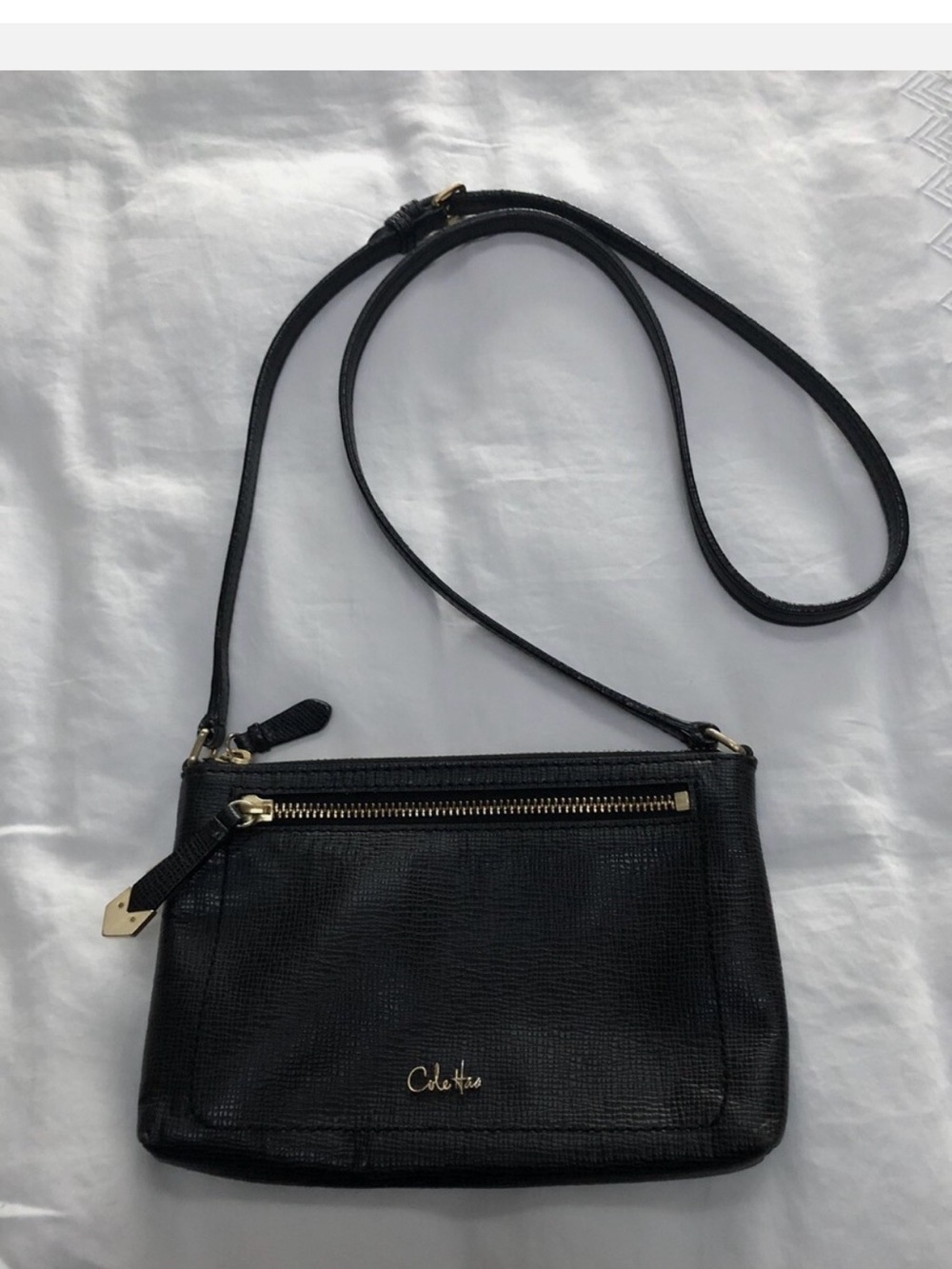 Cole Haan Black Leather Crossbody with Gold Hardware